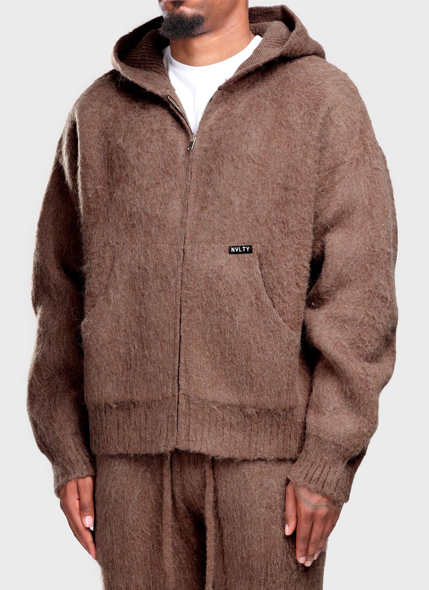 Mohair Zip Hoodie - Brown