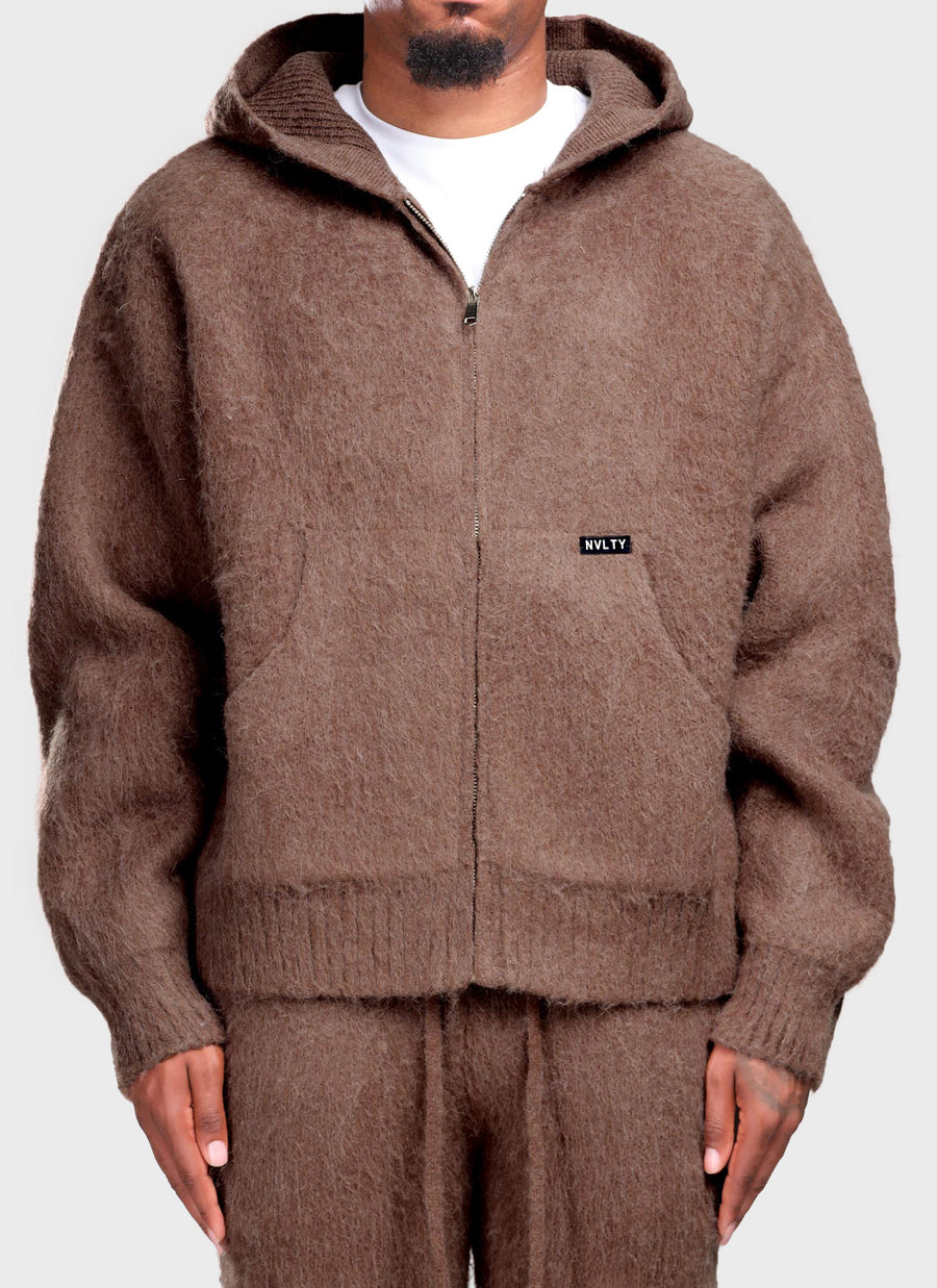 Mohair Zip Hoodie - Brown