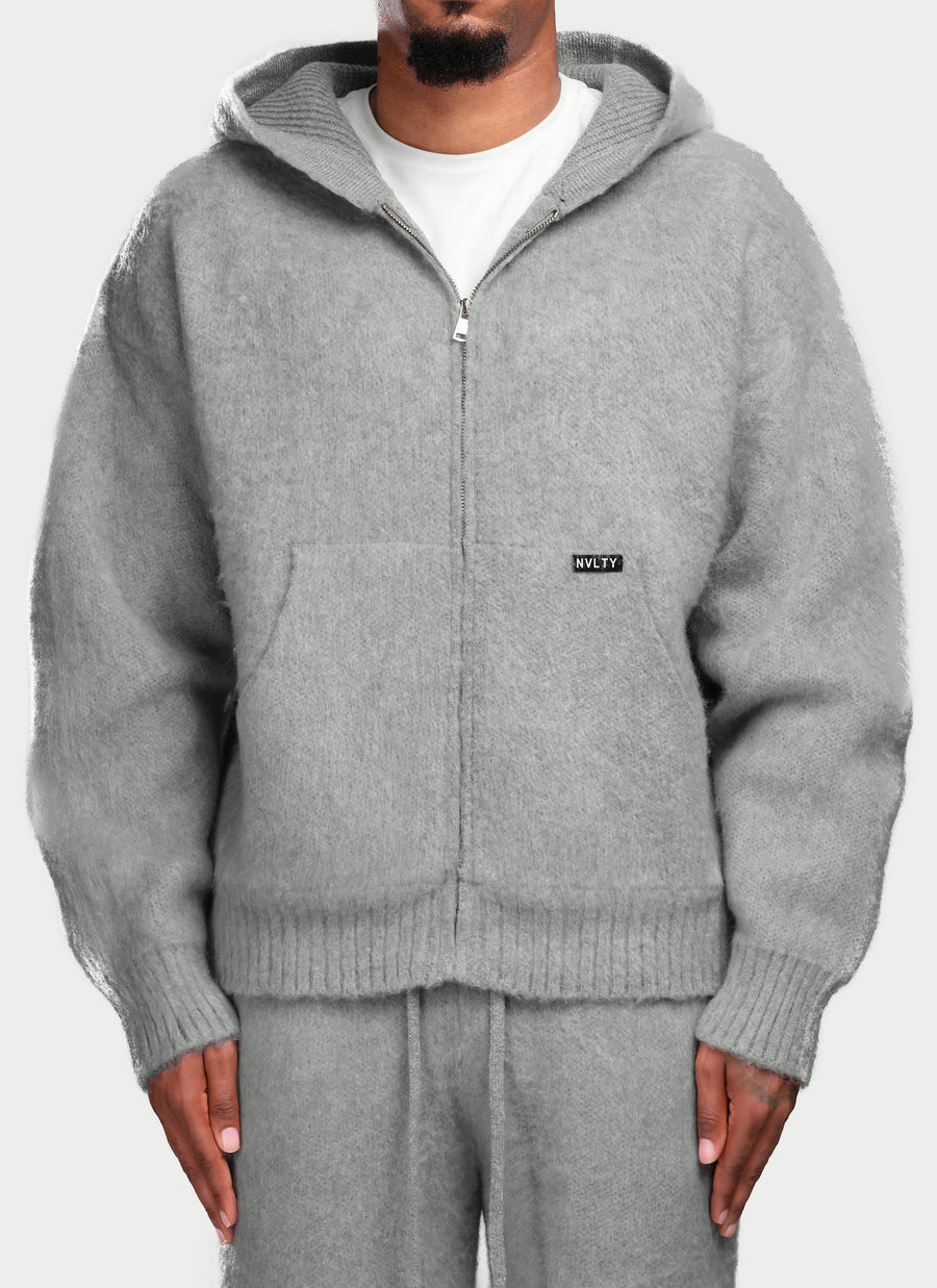 Mohair Zip Hoodie - Grey