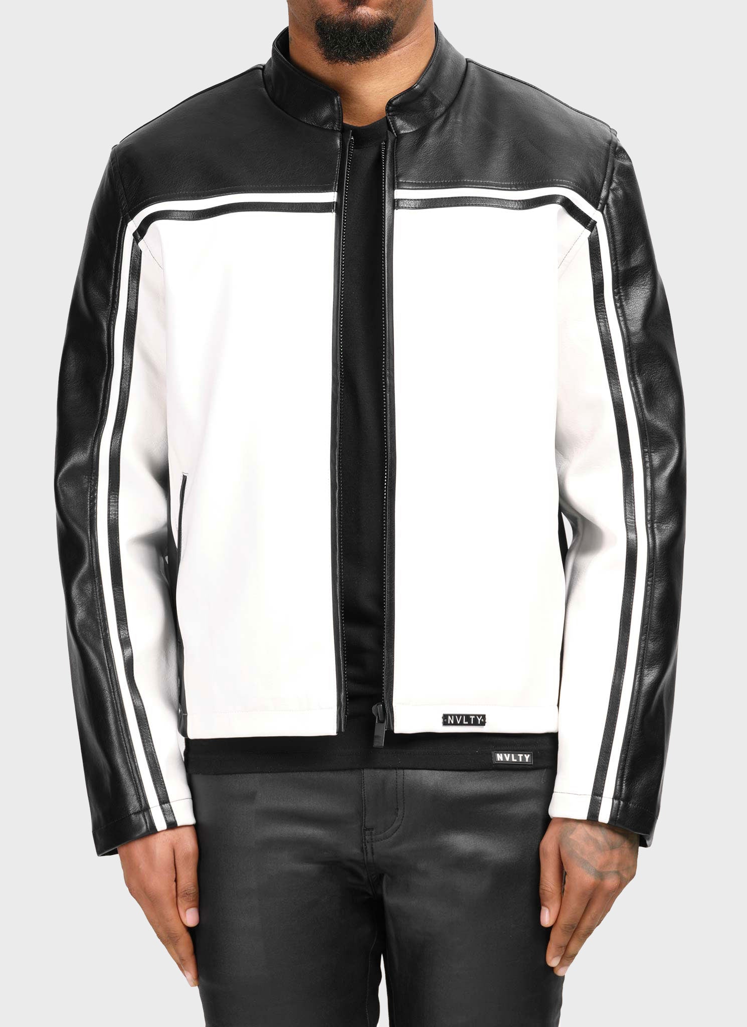 Moto Racer Biker Jacket - Black/Ivory