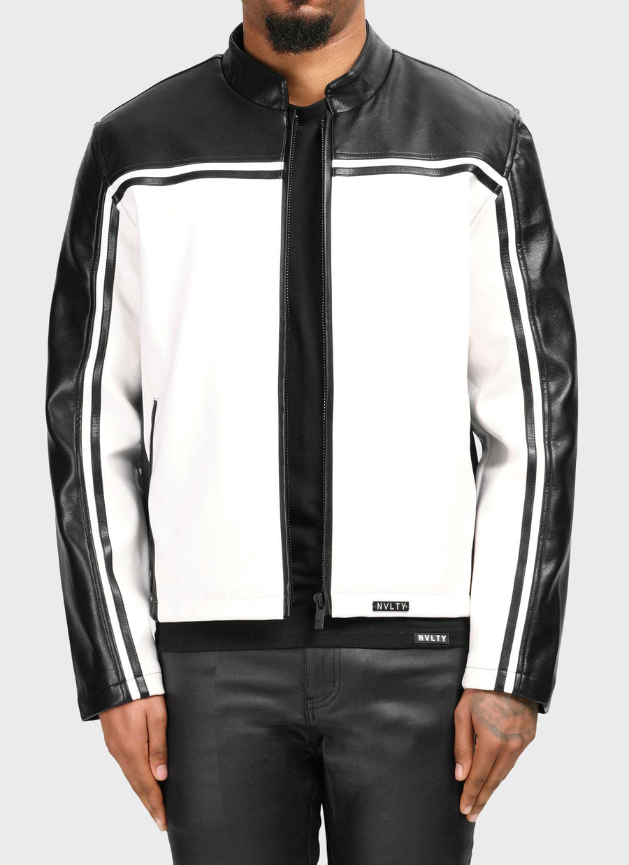 Moto Racer Biker Jacket - Black/Ivory