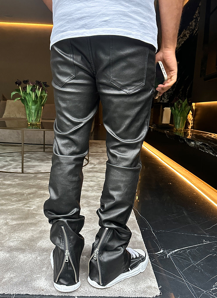 Vintage Flare Wax Hem Zipper Jeans - Black – N V L T Y