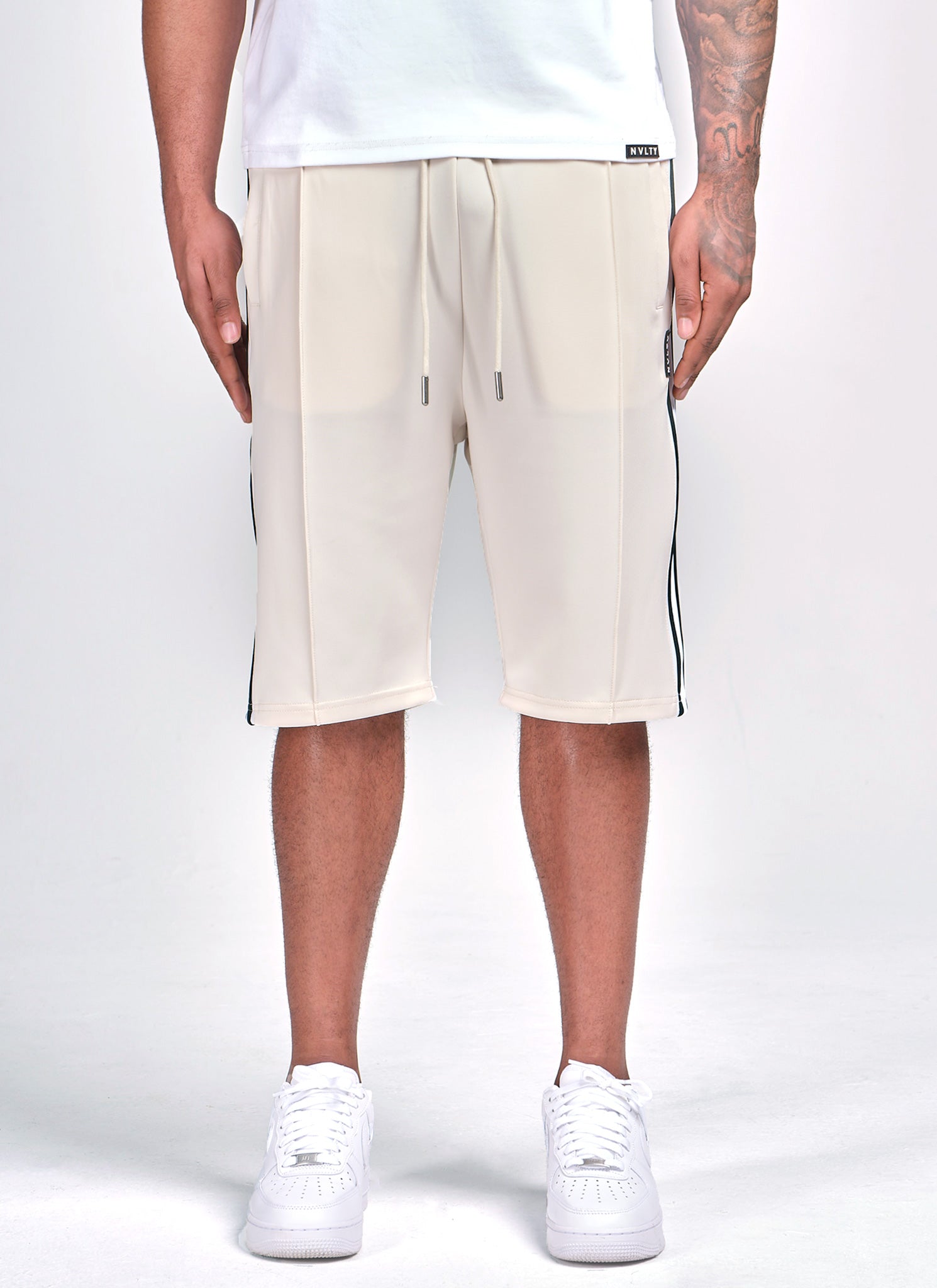 Panelled Luxe Track Shorts - Ivory