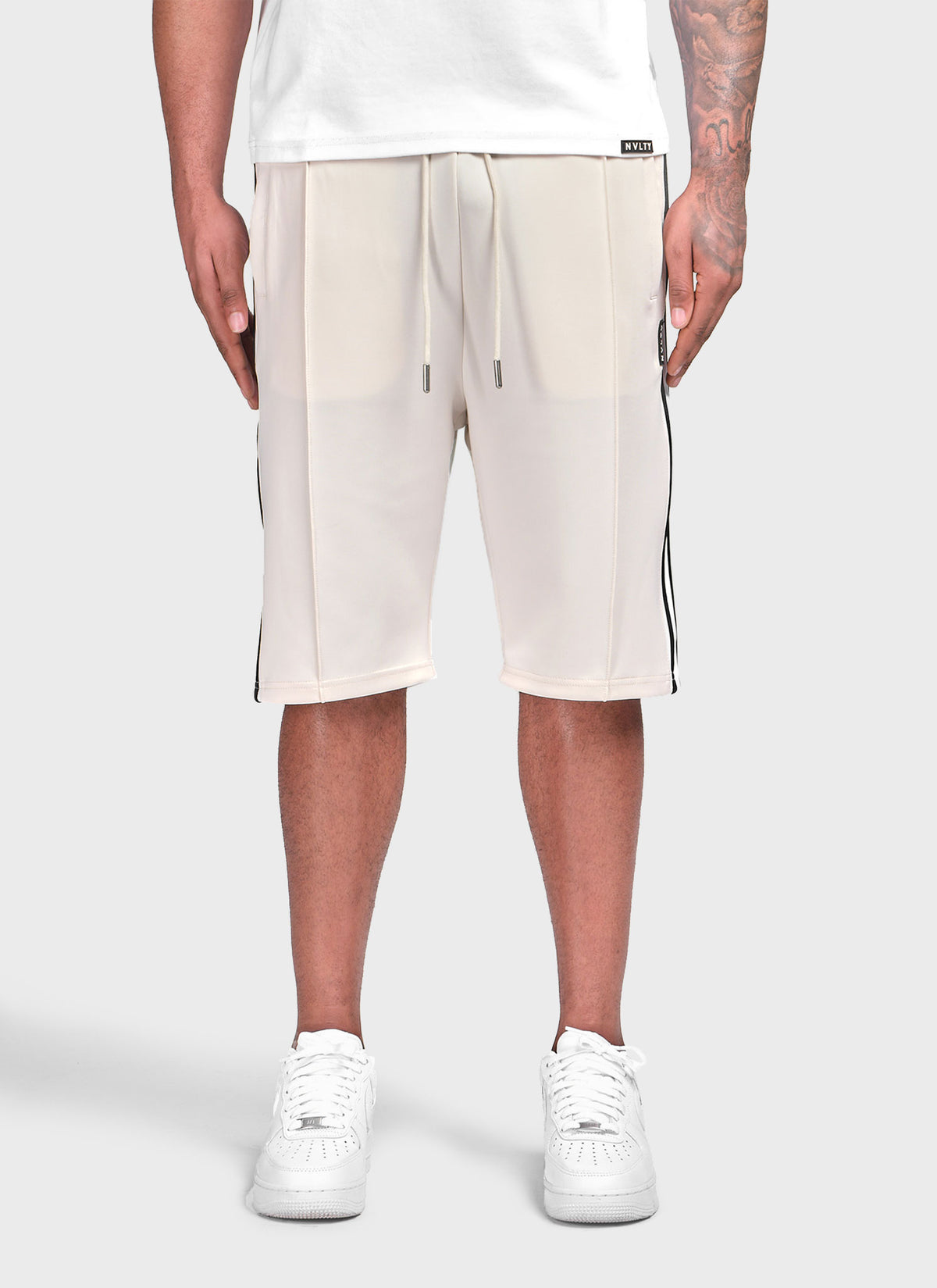 Panelled Luxe Track Shorts - Ivory
