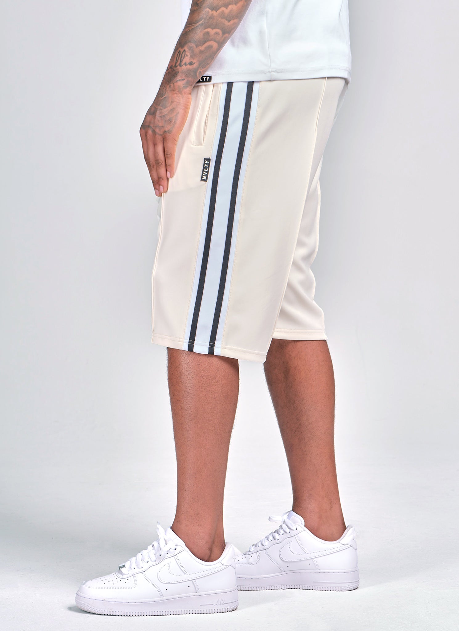 Panelled Luxe Track Shorts - Ivory
