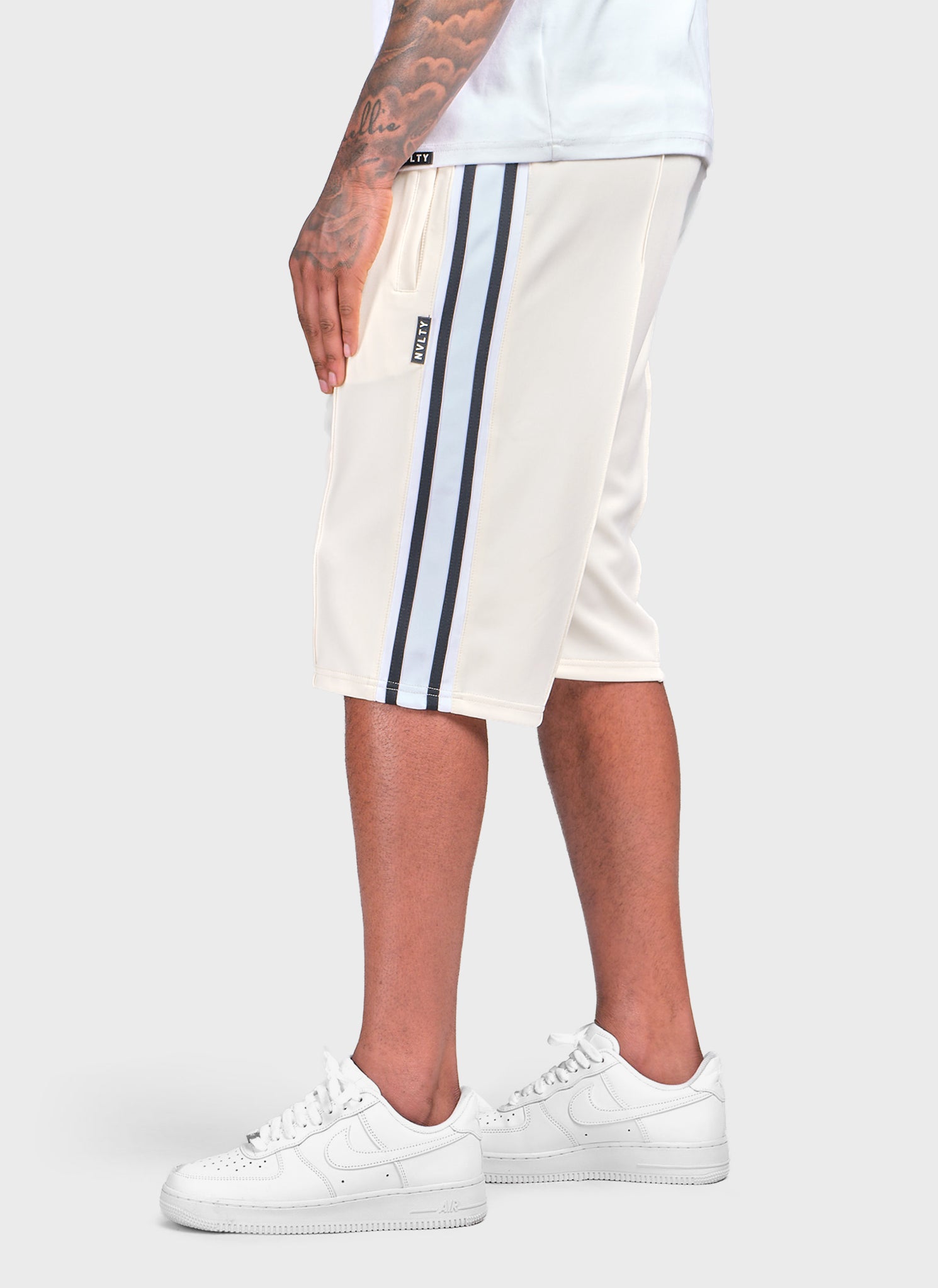 Panelled Luxe Track Shorts - Ivory