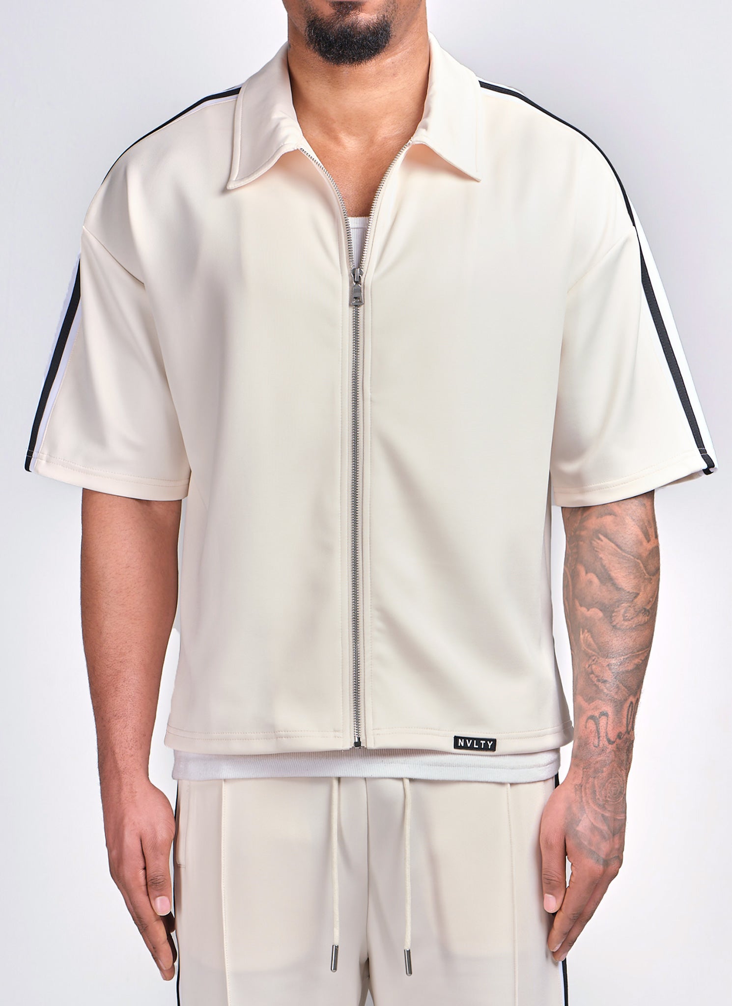 Panelled Luxe Track Shirt - Ivory