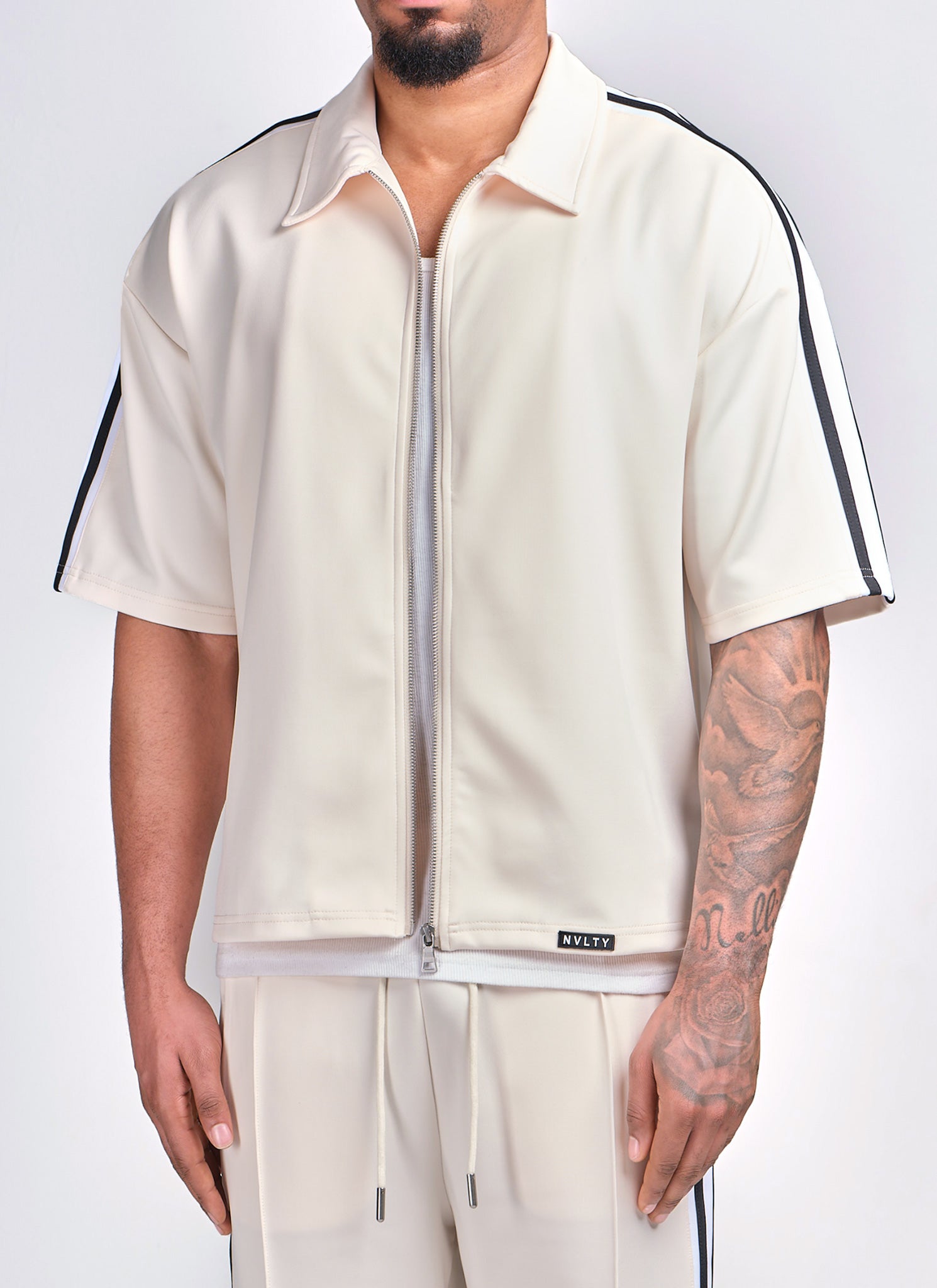 Panelled Luxe Track Shirt - Ivory