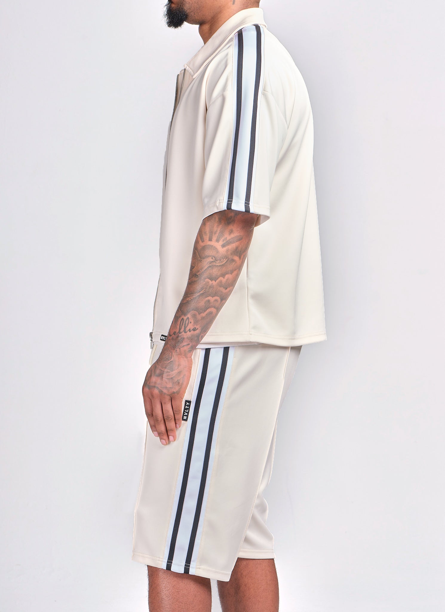 Panelled Luxe Track Shirt - Ivory
