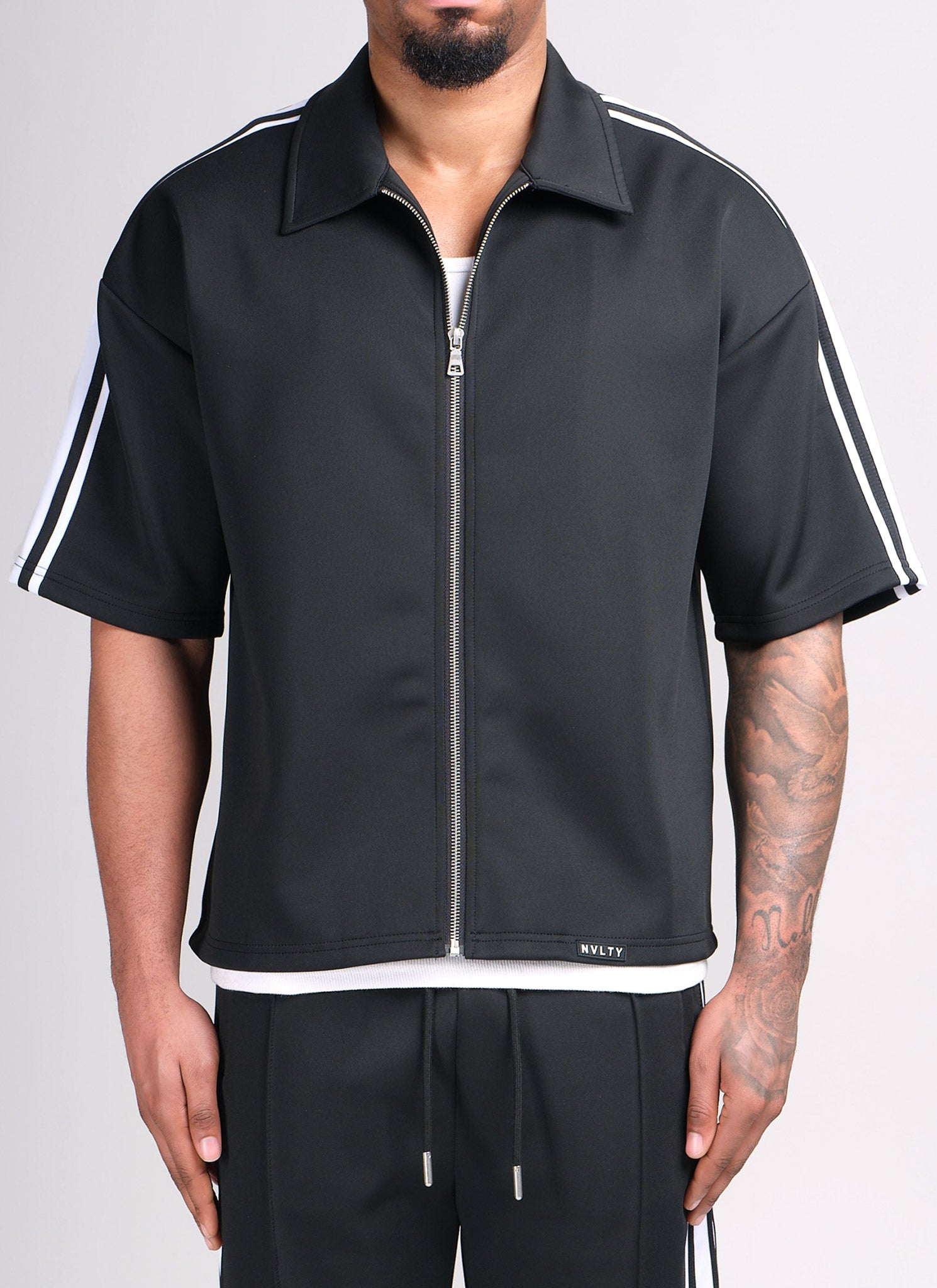 Panelled Luxe Track Shirt - Black