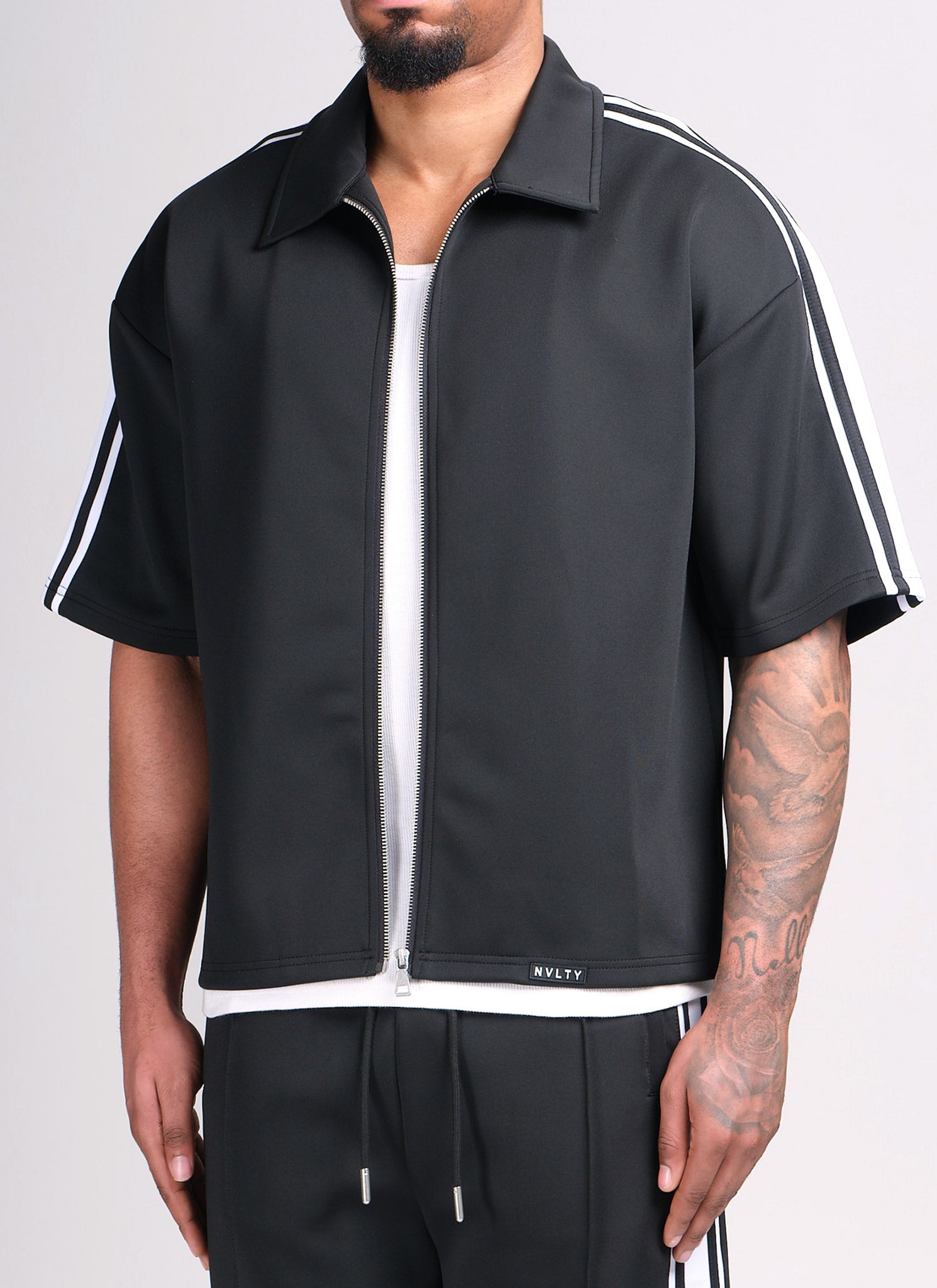 Panelled Luxe Track Shirt - Black