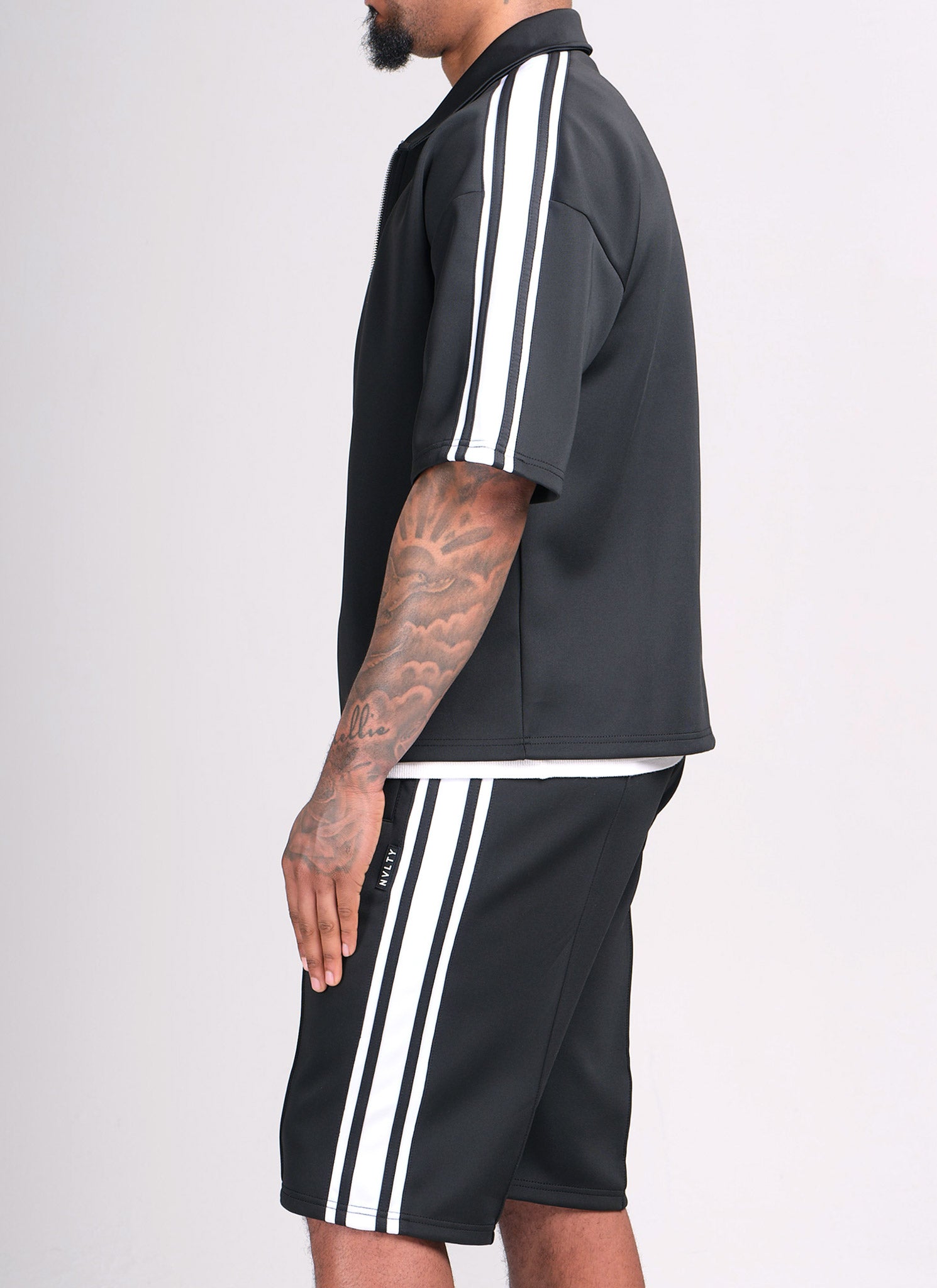 Panelled Luxe Track Shirt - Black