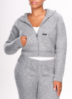 Mohair Zip Hoodie - Grey