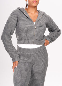 Heavyweight Knitted Zip Hoodie - Grey