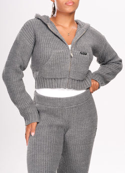 Heavyweight Knitted Zip Hoodie - Grey