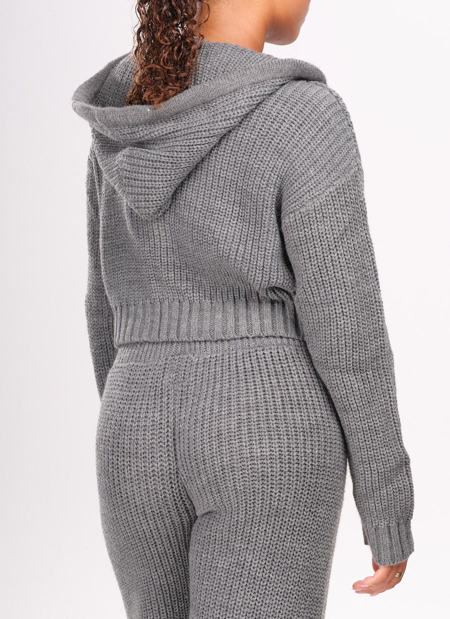 Heavyweight Knitted Zip Hoodie - Grey