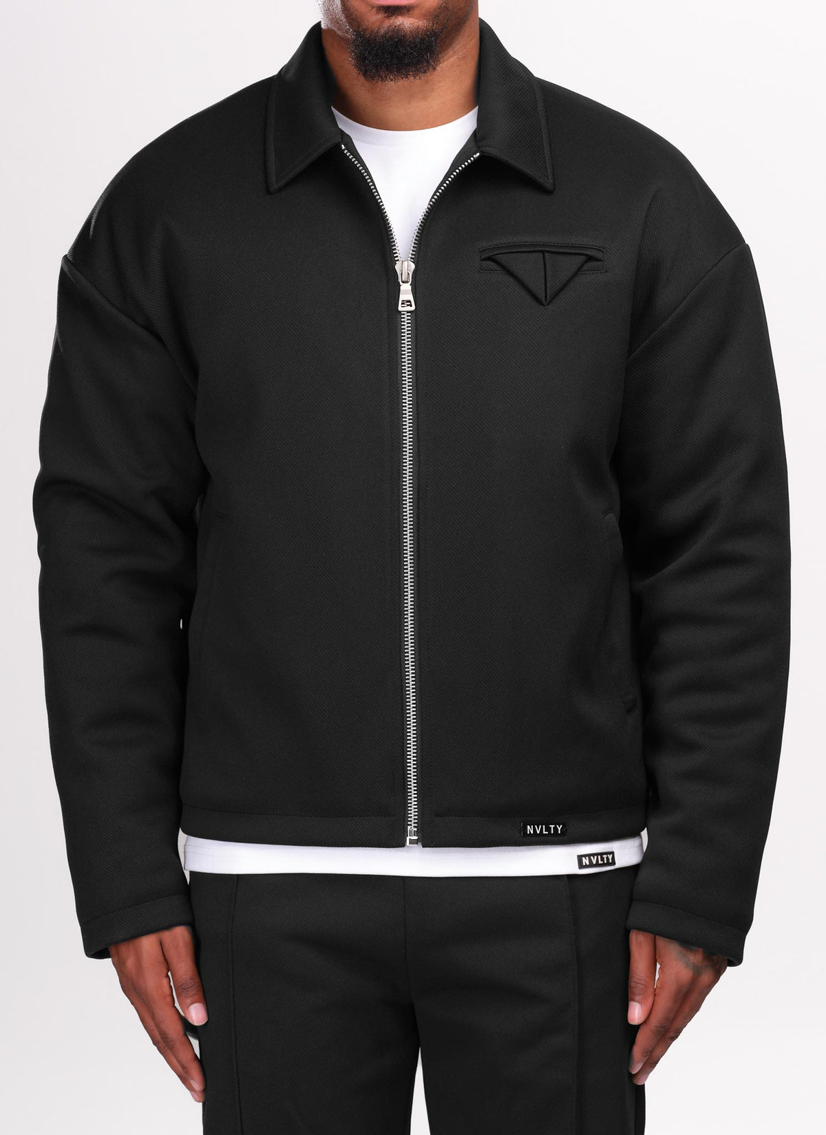Twill Pocket Square Jacket - Black