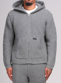 Heavyweight Knitted Zip Hoodie - Grey