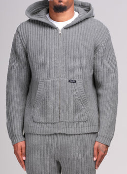 Heavyweight Knitted Zip Hoodie - Grey