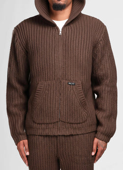 Heavyweight Knitted Zip Hoodie - Brown