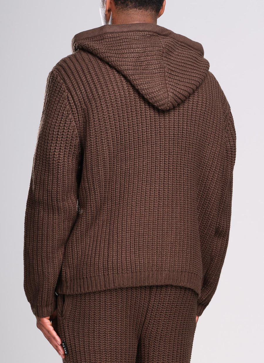 Heavyweight Knitted Zip Hoodie - Brown