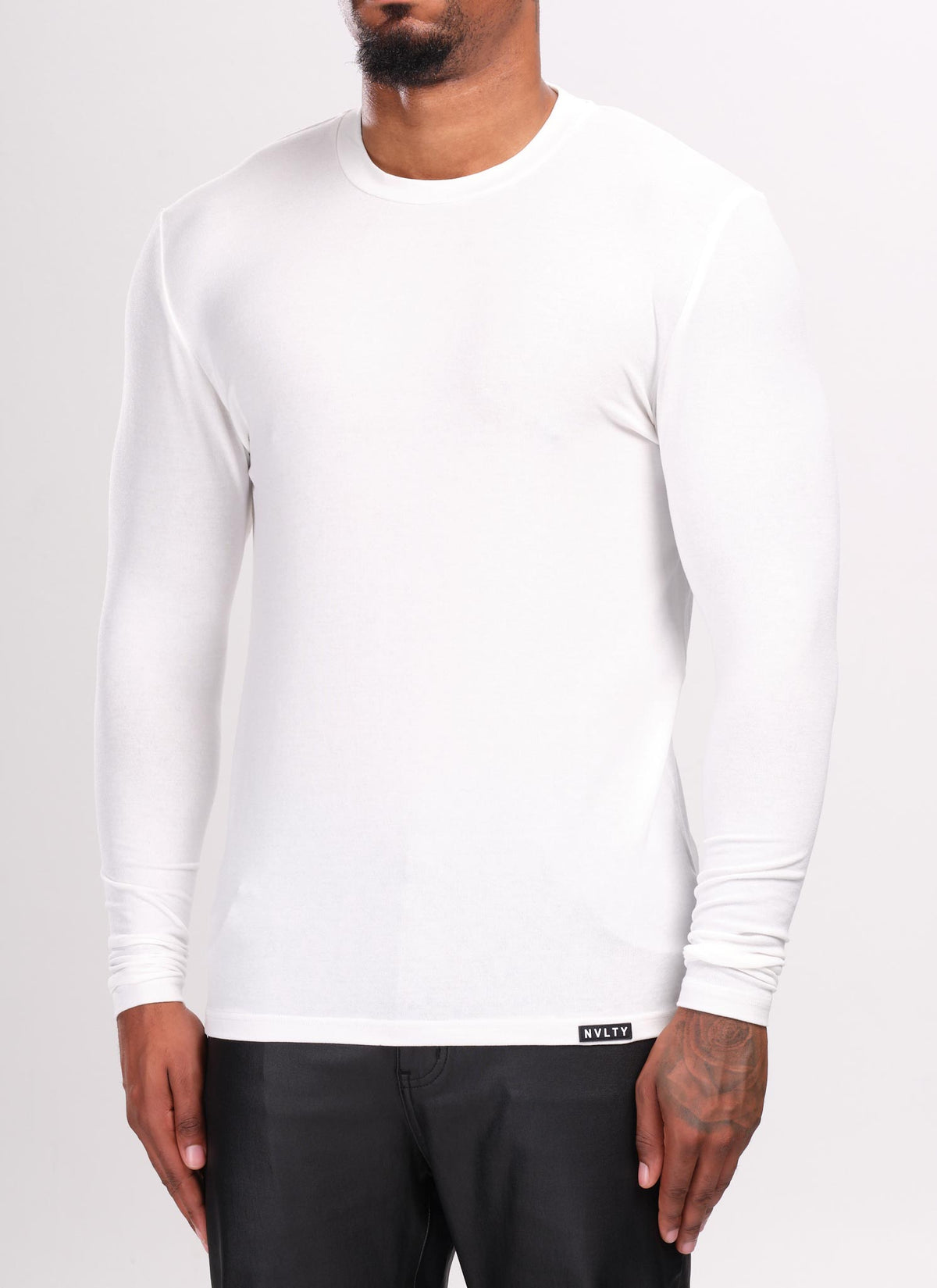Knit Fitted Long Sleeve T-Shirt - White