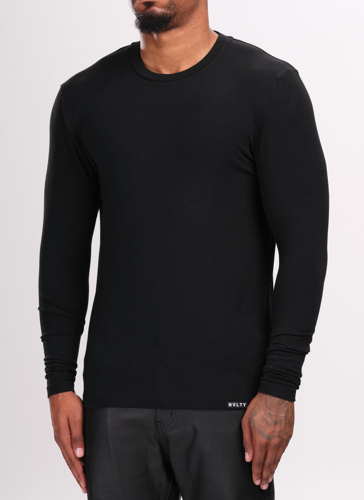 Knit Fitted Long Sleeve T-Shirt - Black