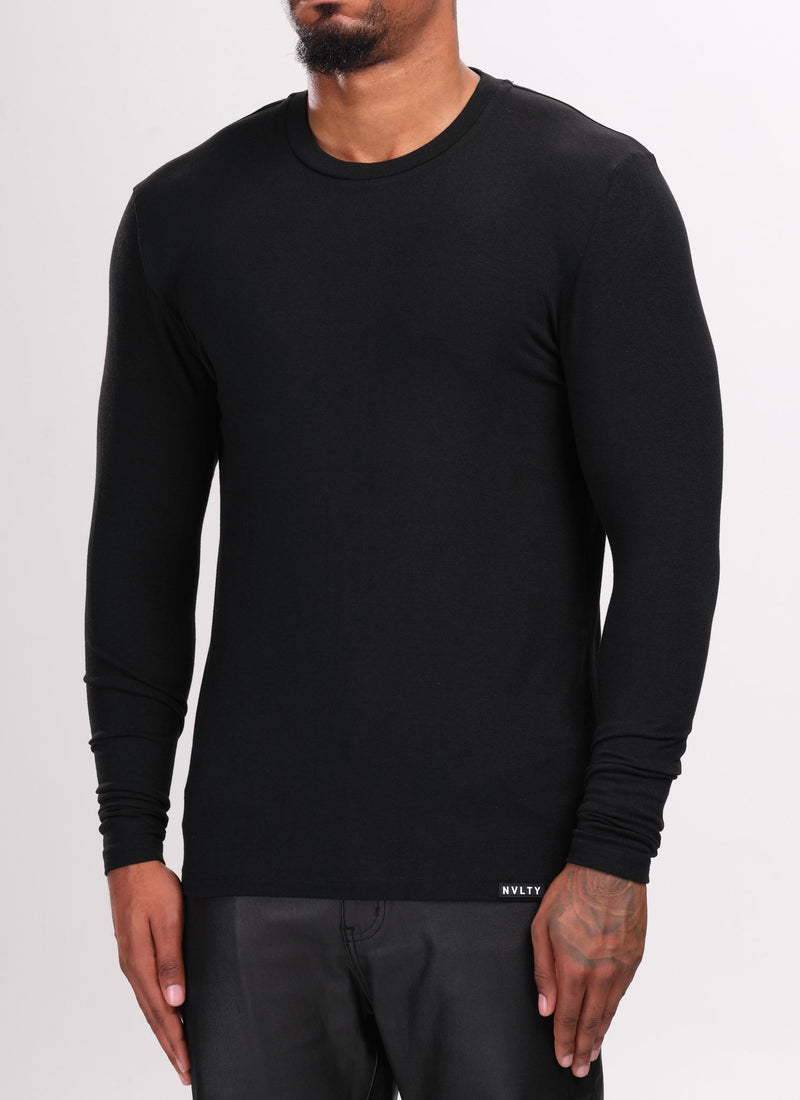 Knit Fitted Long Sleeve T-Shirt - Black