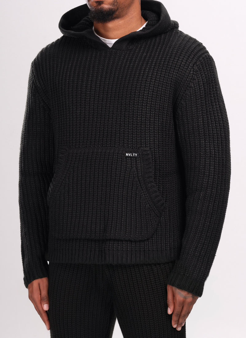 Heavyweight Knitted Hoodie - Black