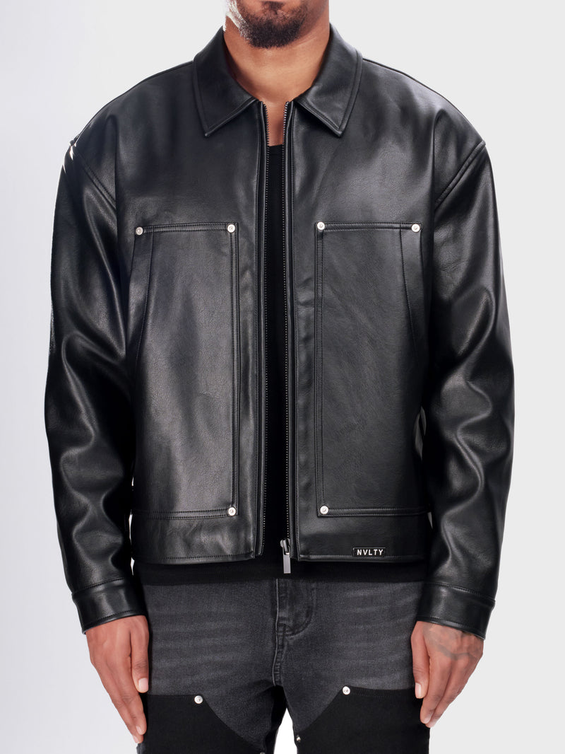 Leather Carpenter Rivet Jacket - Black