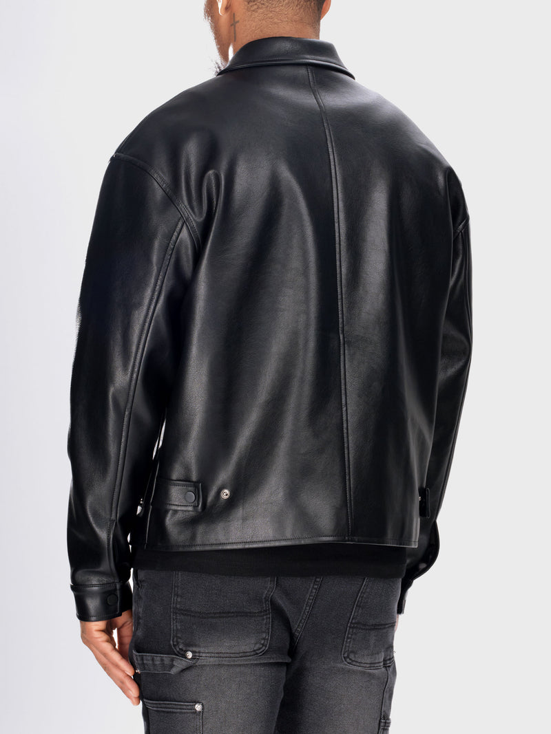 Leather Carpenter Rivet Jacket - Black