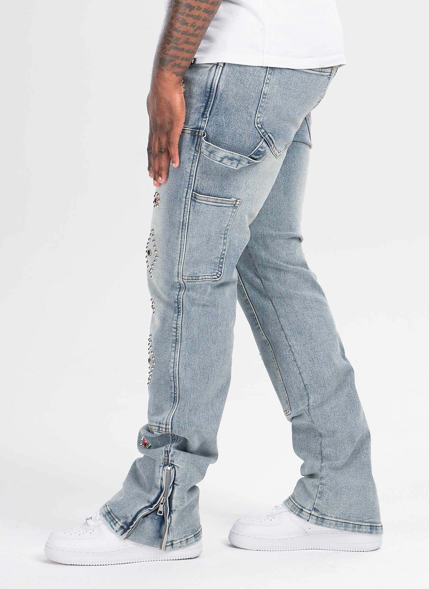 Vintage Carpenter Studded Jeans - Blue