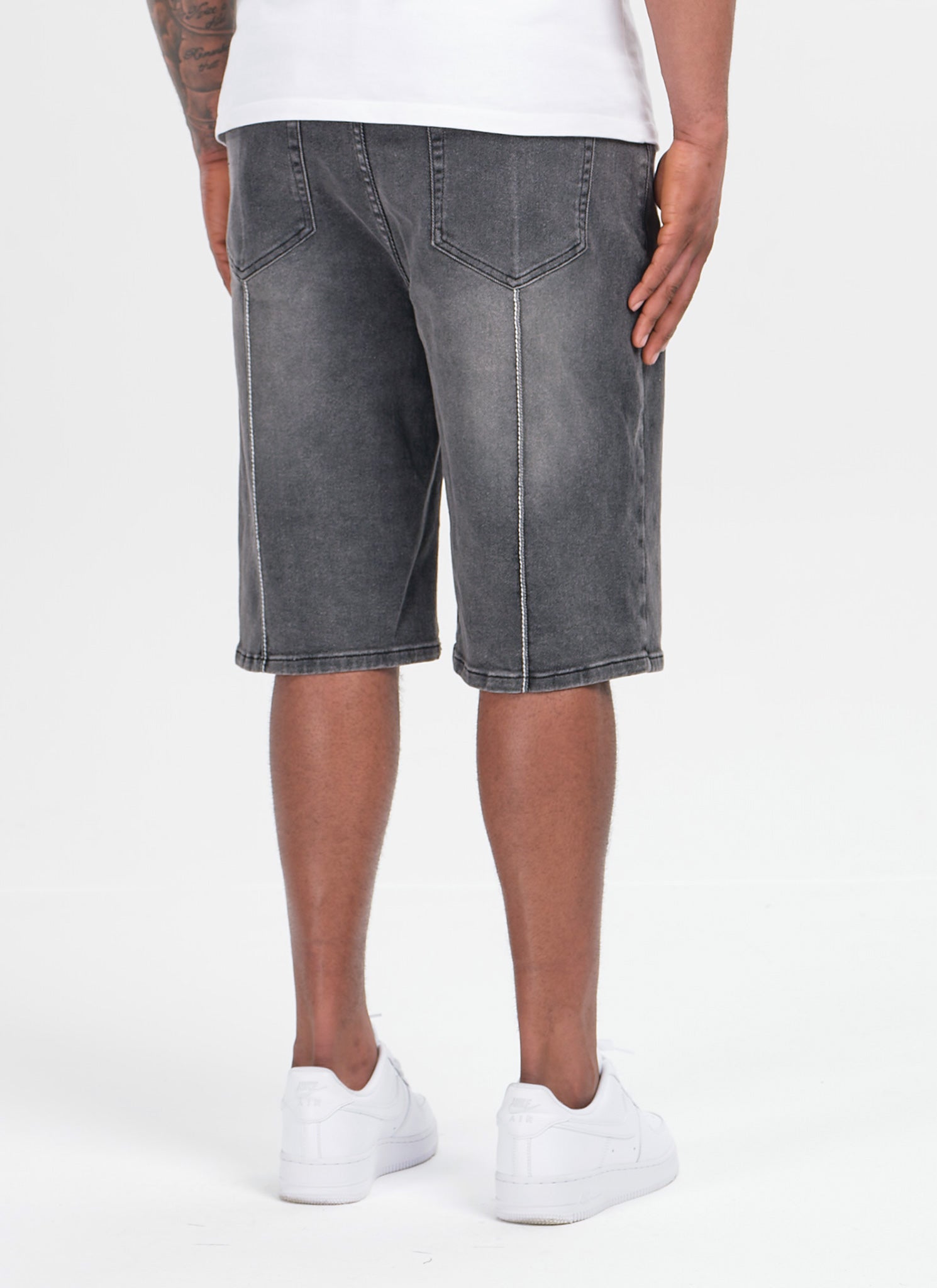 Vintage Pleat Denim Shorts - Grey