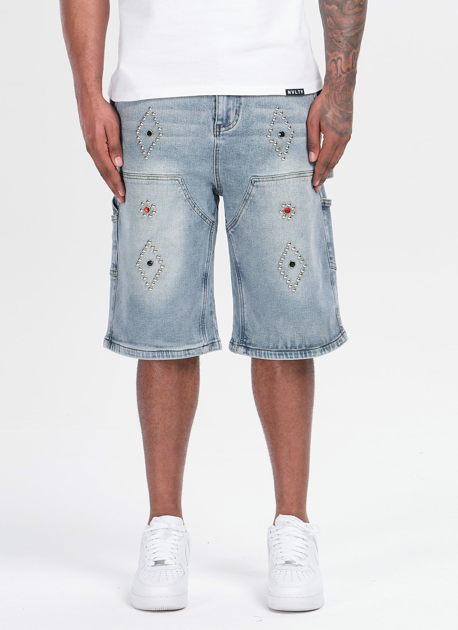Vintage Carpenter Studded Denim Shorts - Blue