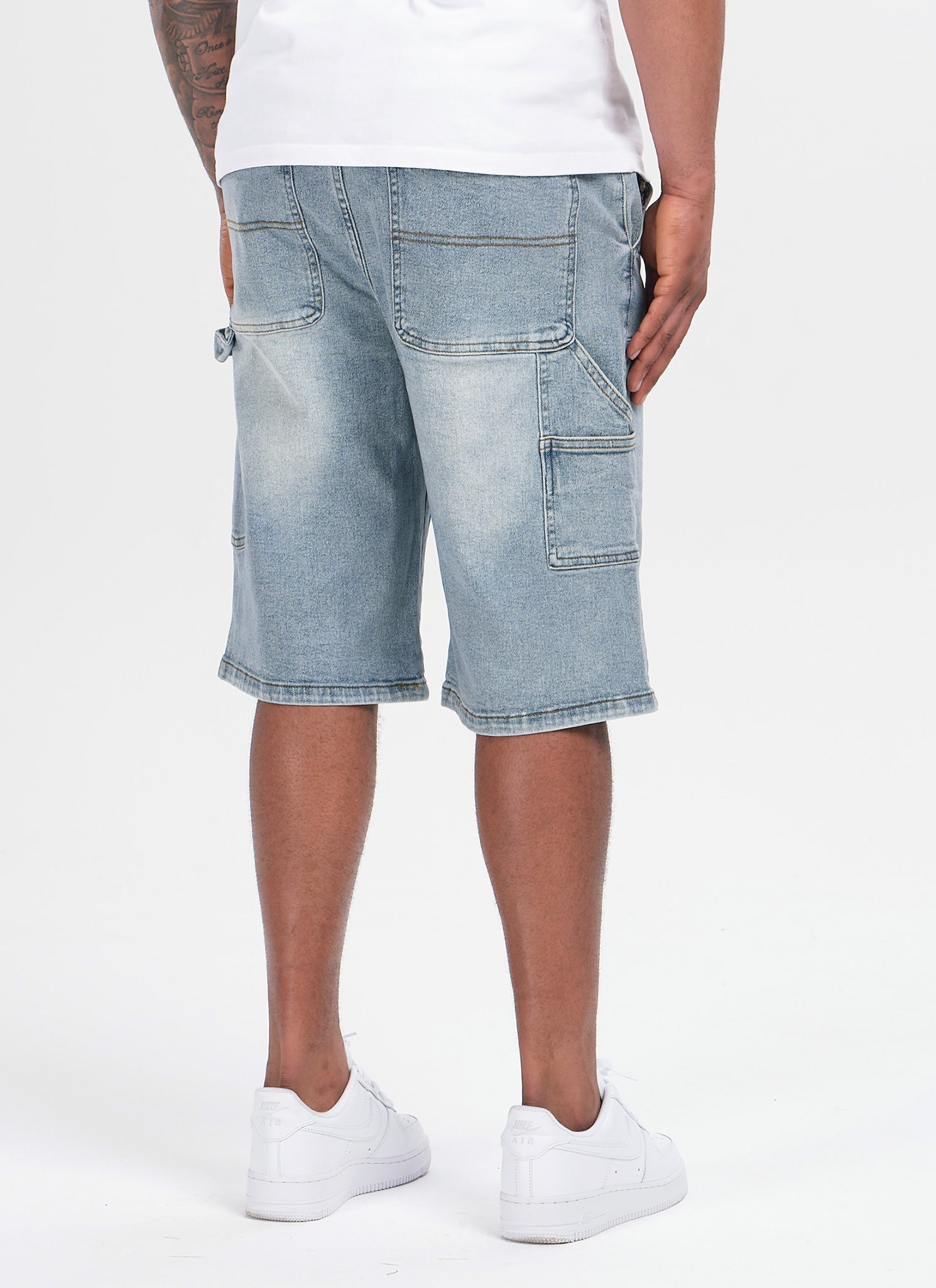 Vintage Carpenter Studded Denim Shorts - Blue