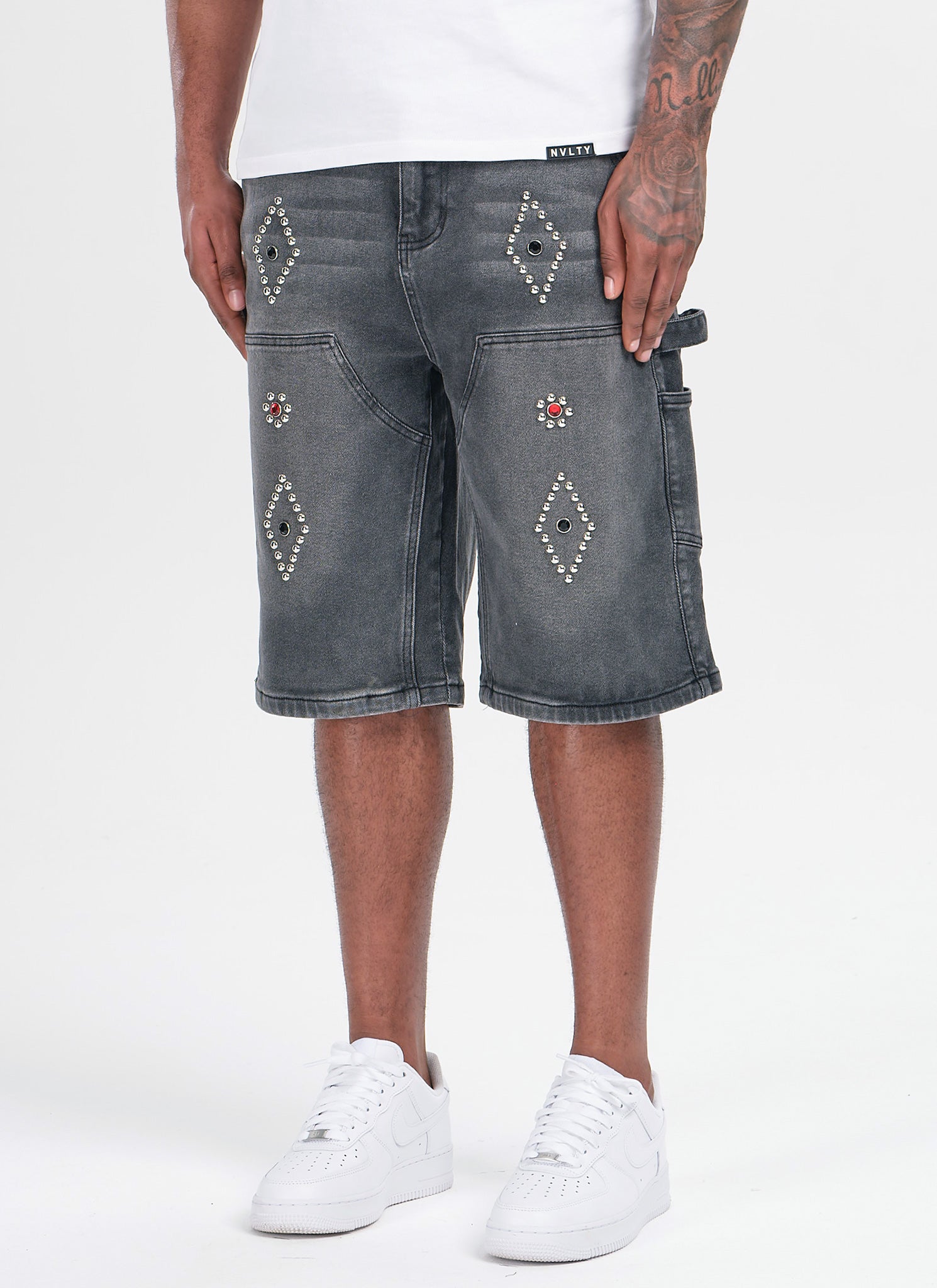Vintage Carpenter Studded Denim Shorts - Black