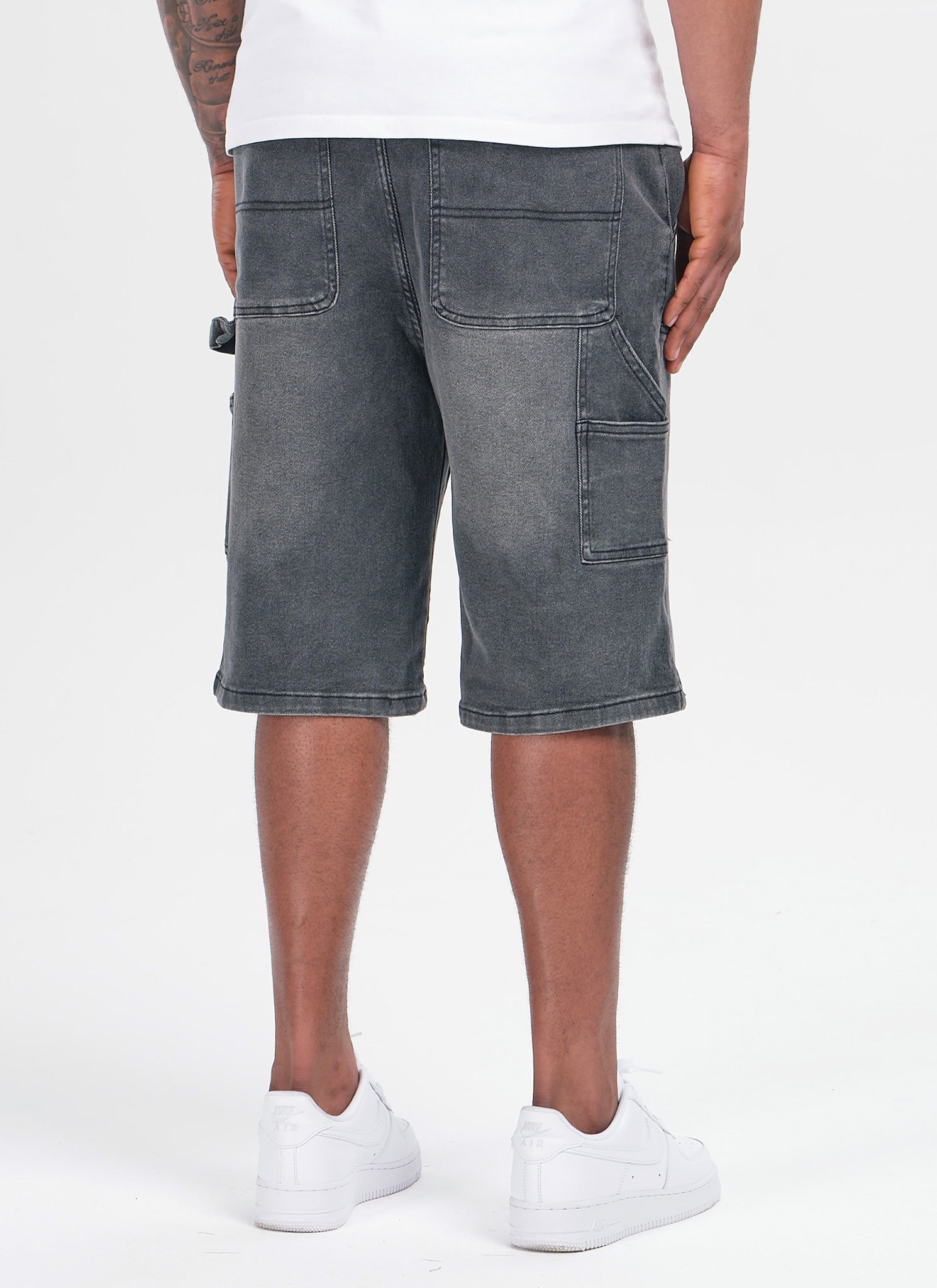 Vintage Carpenter Studded Denim Shorts - Black