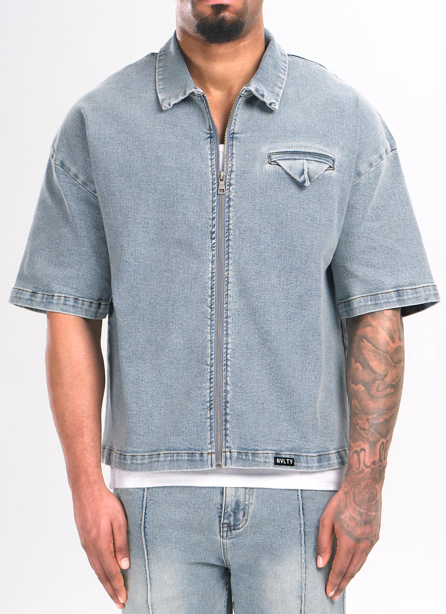Vintage Pocket Square Denim Shirt - Blue