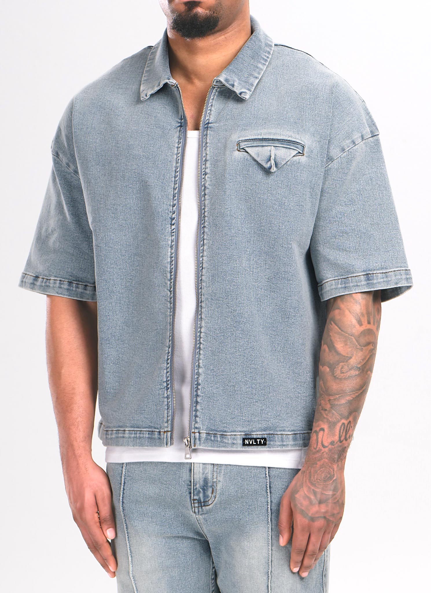 Vintage Pocket Square Denim Shirt - Blue