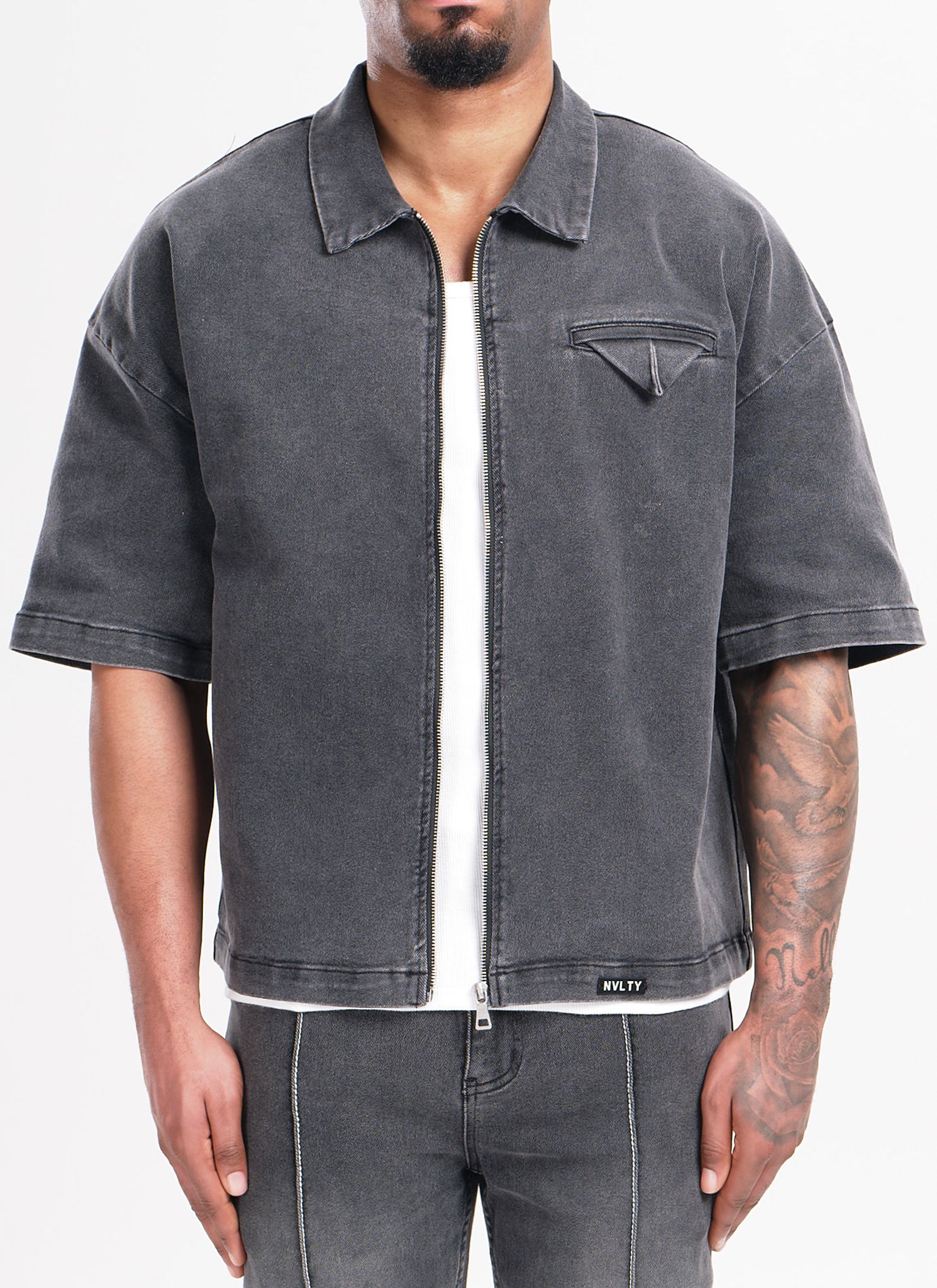 Vintage Pocket Square Denim Shirt - Grey