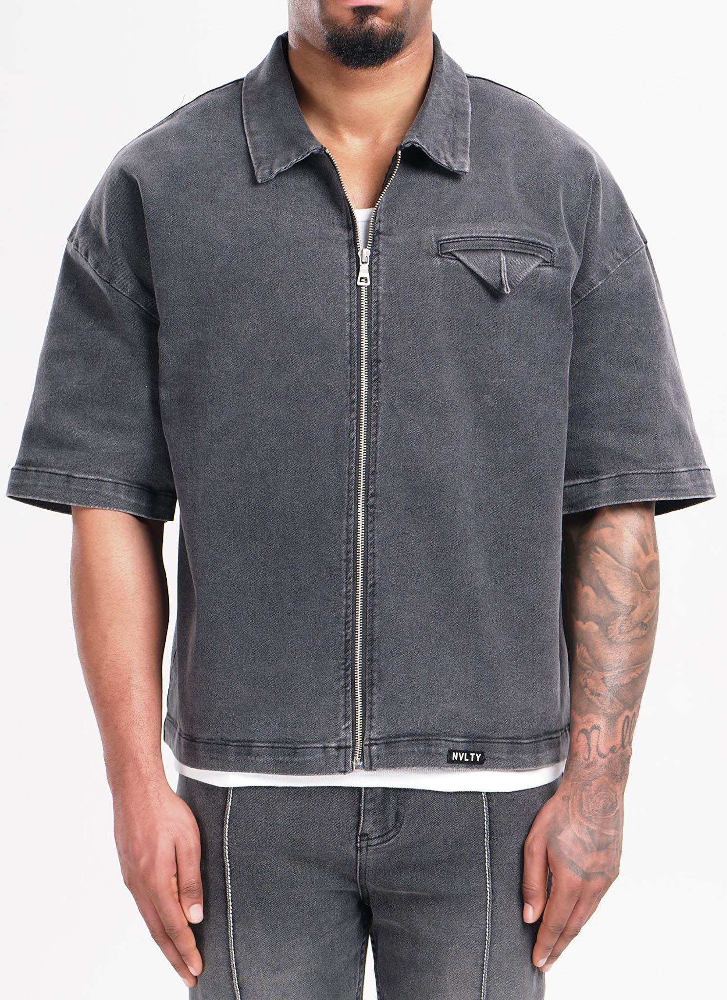 Vintage Pocket Square Denim Shirt - Grey