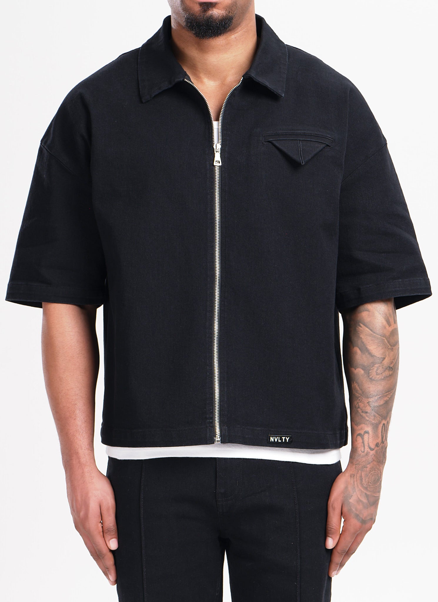 Vintage Pocket Square Denim Shirt - Black