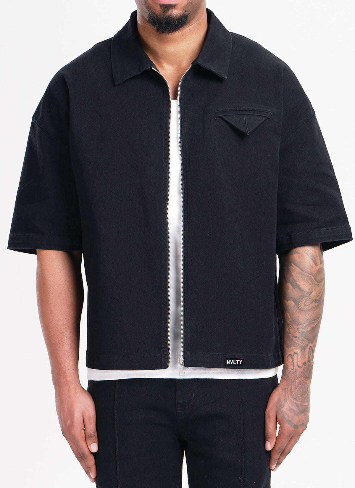 Vintage Pocket Square Denim Shirt - Black