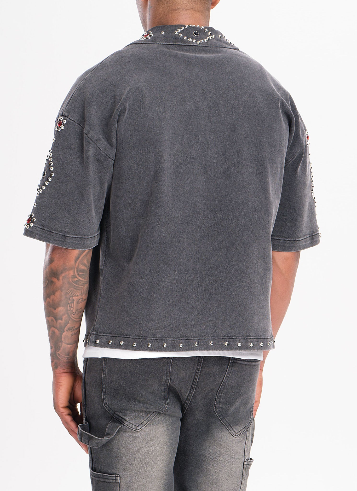 Vintage Studded Denim Shirt - Black