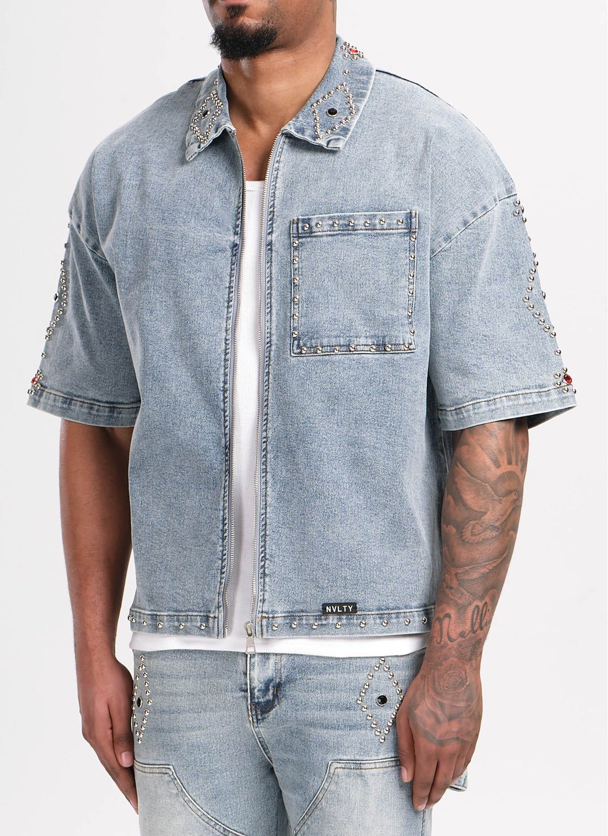 Vintage Studded Denim Shirt - Blue