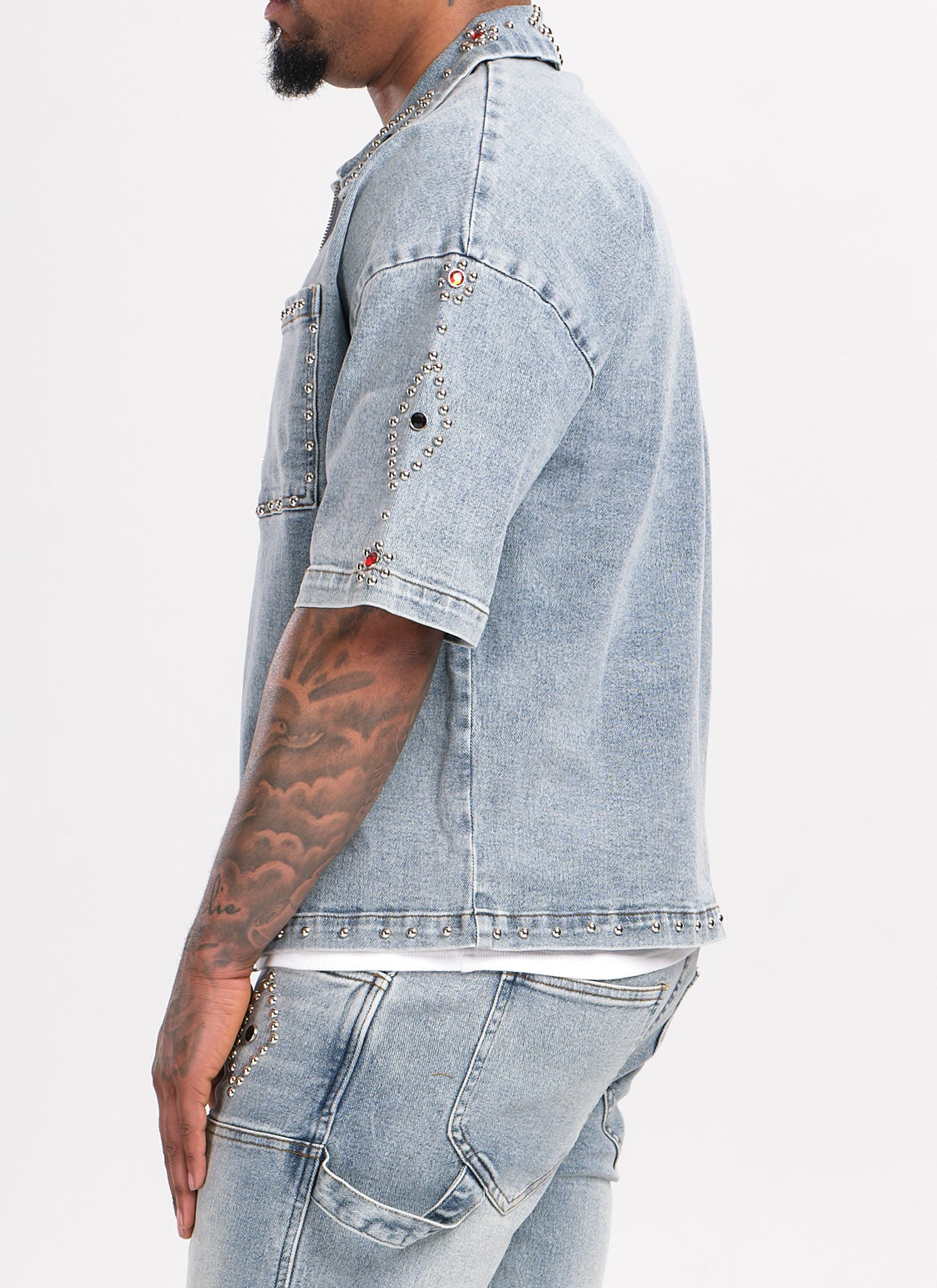 Vintage Studded Denim Shirt - Blue