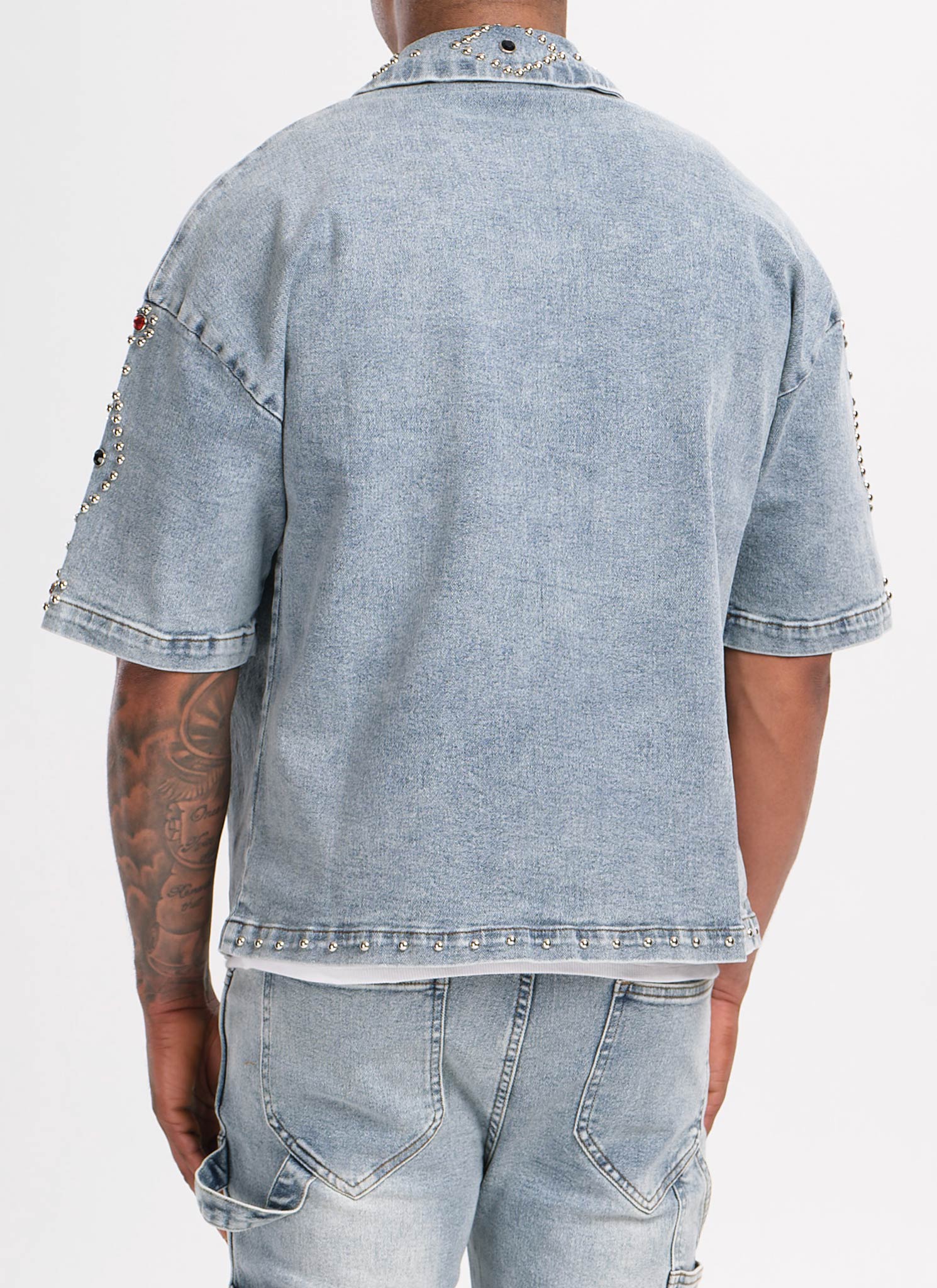 Vintage Studded Denim Shirt - Blue