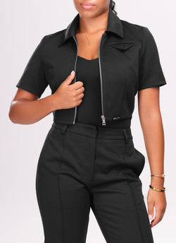 Twill Pocket Square Shirt - Black