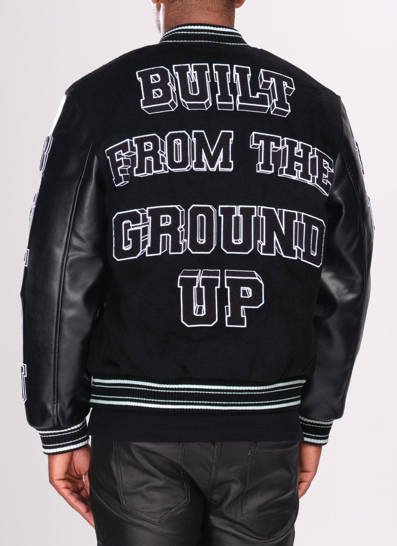 Built From The Ground Up Varsity Jacket - Black