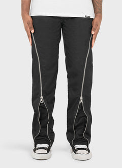 Nylon Flare Zipper Pants - Black